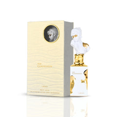 Lattafa Her Confession side label close-up highlighting fragrance name and size