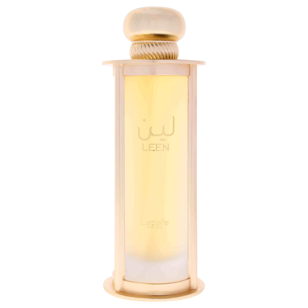 Lattafa Leen packaging label close-up highlighting product details