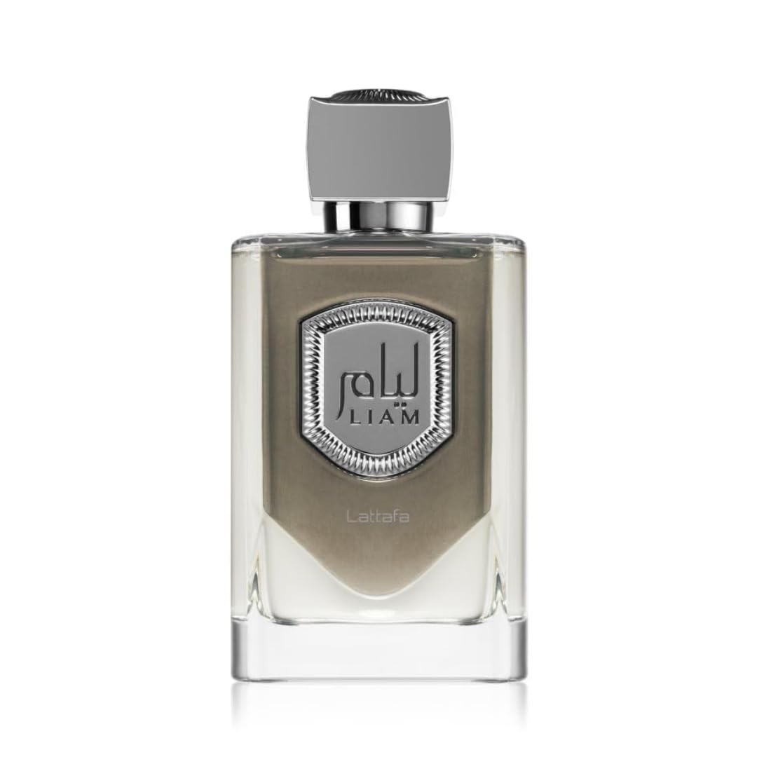 Lattafa Liam Grey bottle beside packaging showing branding and gift-ready presentation benefit