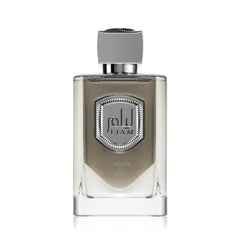 Lattafa Liam Grey bottle beside packaging showing branding and gift-ready presentation benefit