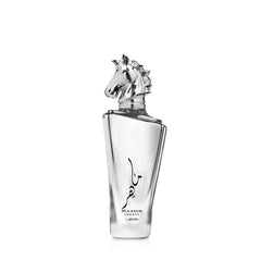 Lattafa Maahir Legacy front bottle showing elegant glass and label, highlights premium look