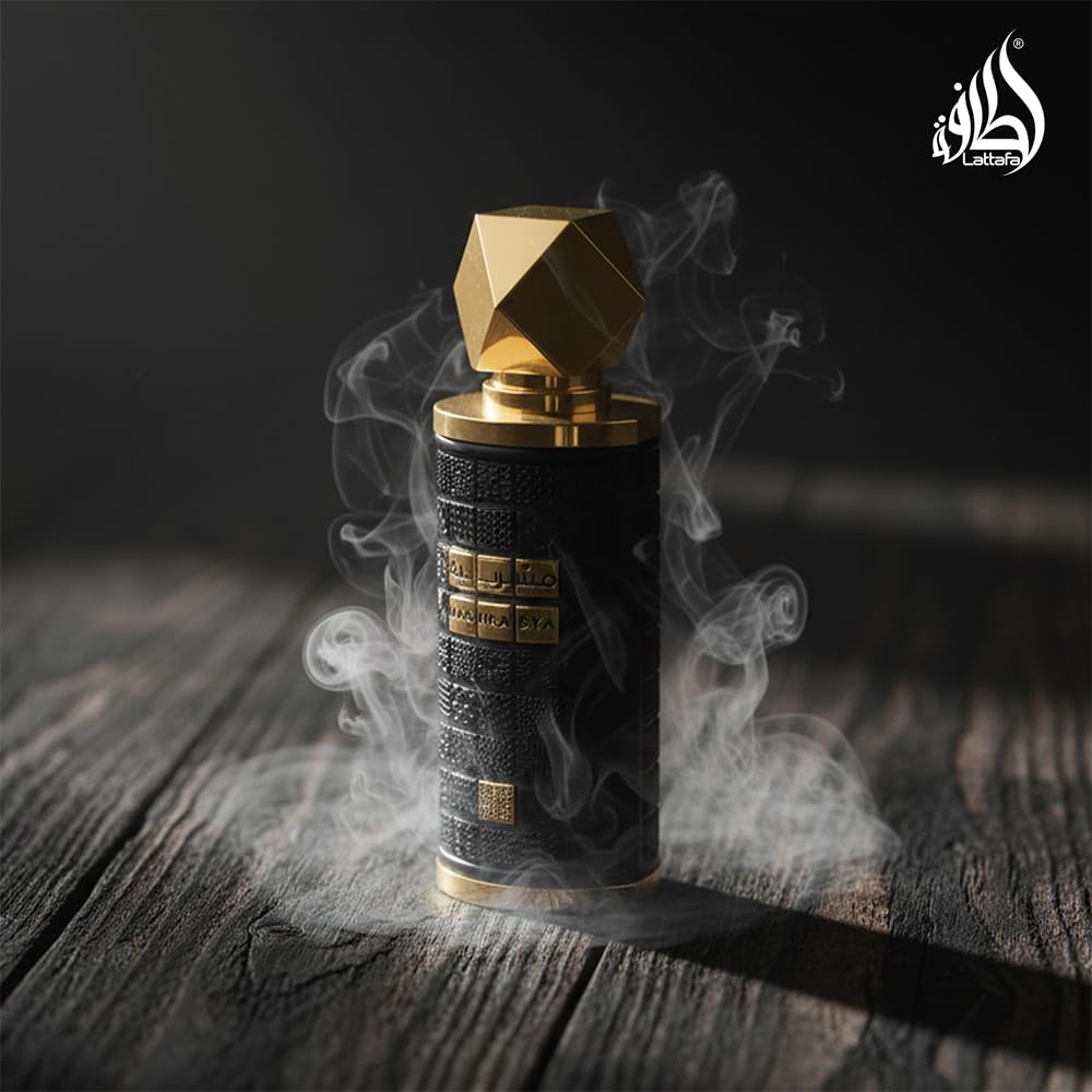Lattafa Mashrabya fragrance notes visual illustrating apple and spice balance