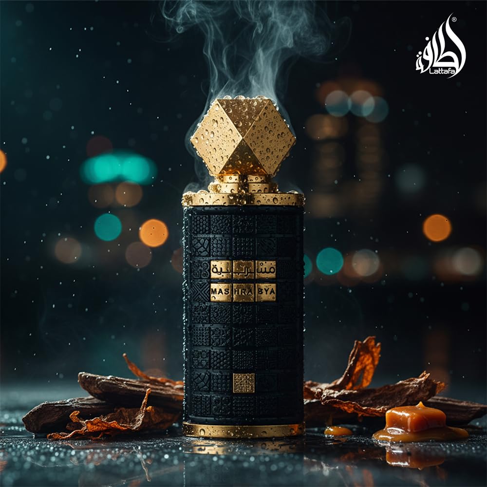 Lattafa Mashrabya 100 ml bottle beside ruler showing true size