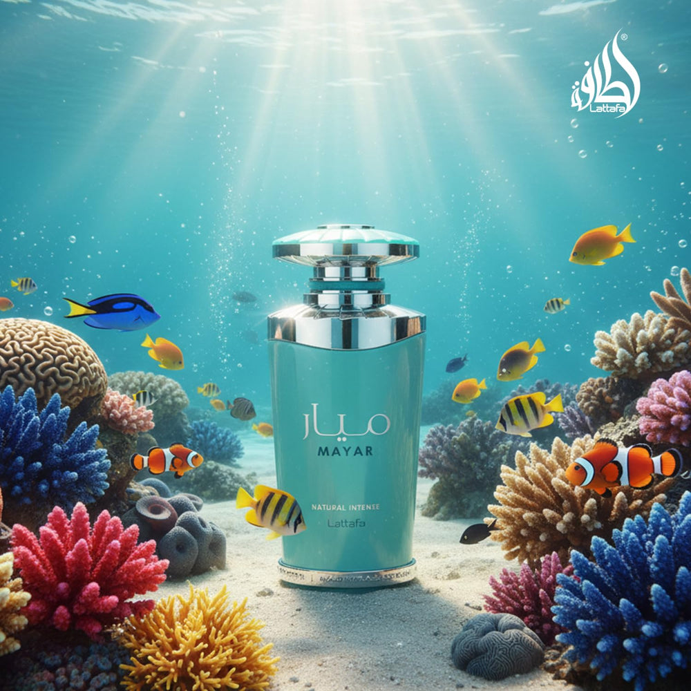 Visual of fig, tangerine, melon representing Lattafa Mayar Natural Intense top notes freshness