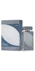Lattafa Najdia Intense angled bottle highlighting glass contours and premium look
