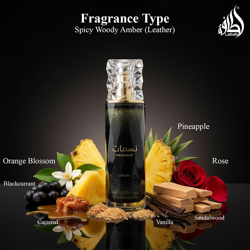 Lattafa Nasmaat woody base still life with sandalwood and vanilla warmth