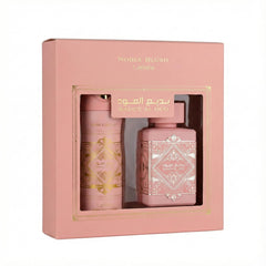 Lattafa Noble Blush front packaging showing gift-ready duo and elegant design for gifting
