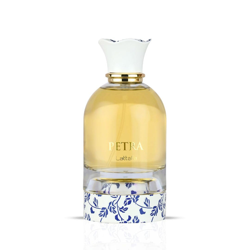 Lattafa Petra close-up atomizer highlighting fine mist and precise spray