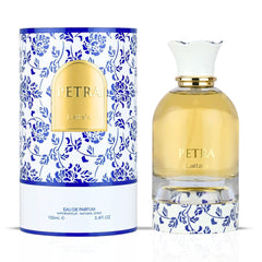 Lattafa Petra front bottle showing elegant design and gift-ready look