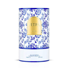 Lattafa Petra notes display with plum and tuberose conveying the scent profile