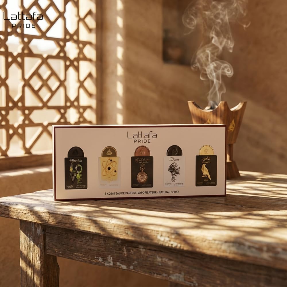Lattafa giftset inside box with open lid showing neat presentation and ready-to-gift benefit