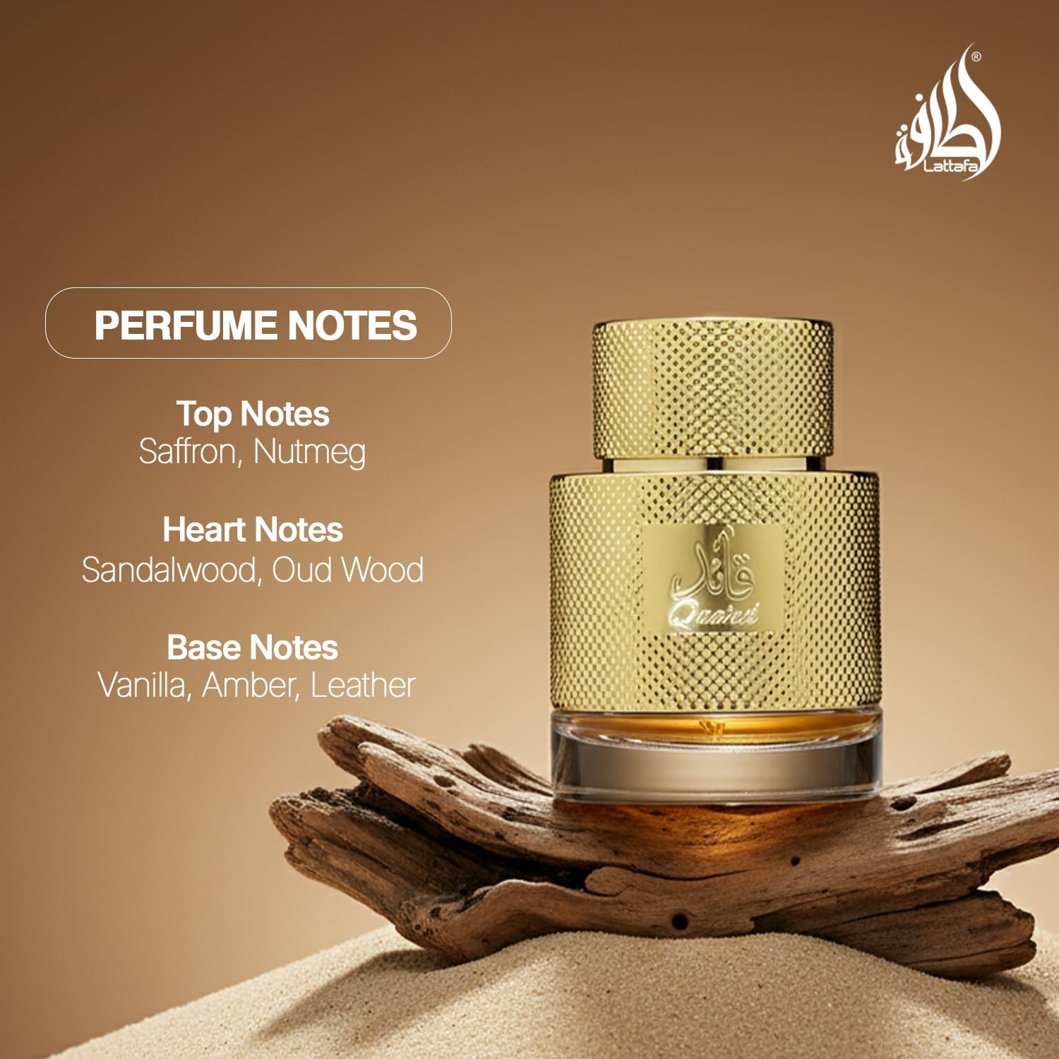 Close-up of saffron and spices representing Lattafa Qaa'ed aromatic top notes benefit