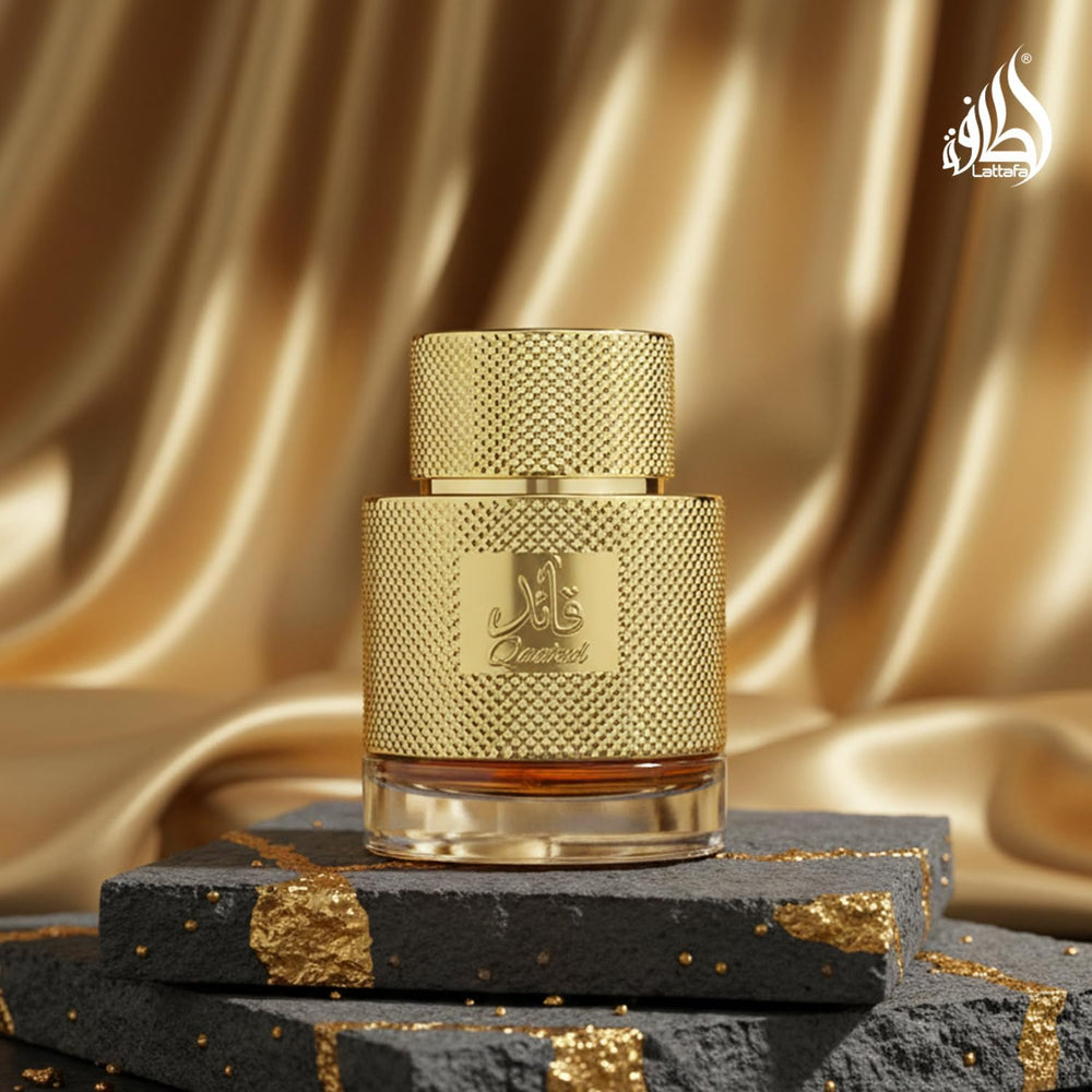 Fragrance mist on skin displaying Lattafa Qaa'ed smooth dry-down benefit
