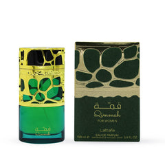 Lattafa Qimmah front bottle view showing elegant packaging and gifting appeal