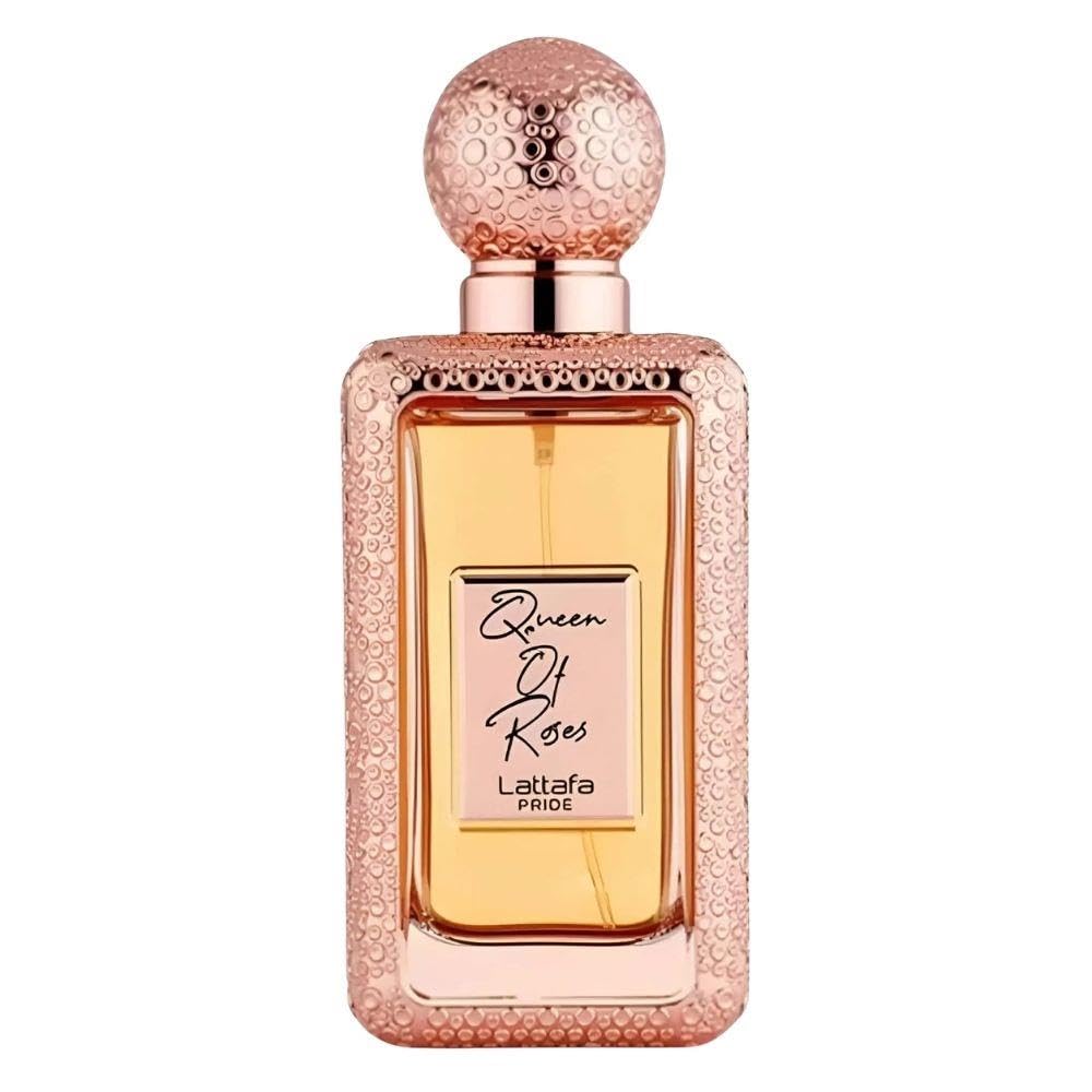 Lattafa Queen of Roses front bottle showing elegant design and gift appeal