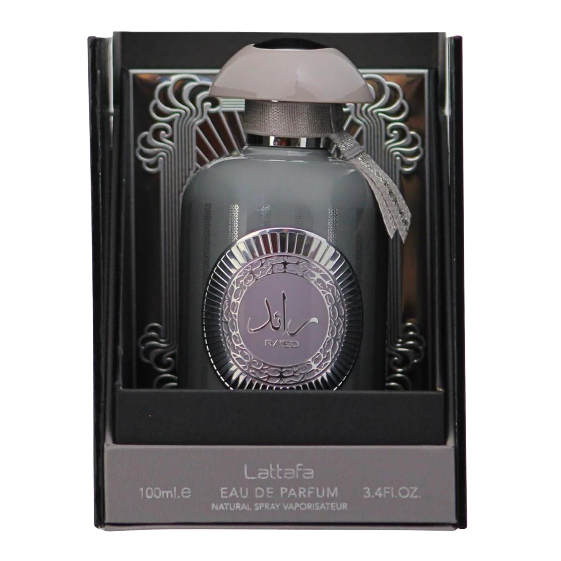 Lattafa close-up cap detail showing quality finish and durable packaging benefit