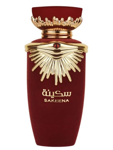 Lattafa Sakeena sprayed on wrist, brand showing fresh citrus-to-woody transition benefit