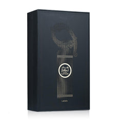 Lattafa Sehr bottle side profile highlighting sleek silhouette and durable glass construction