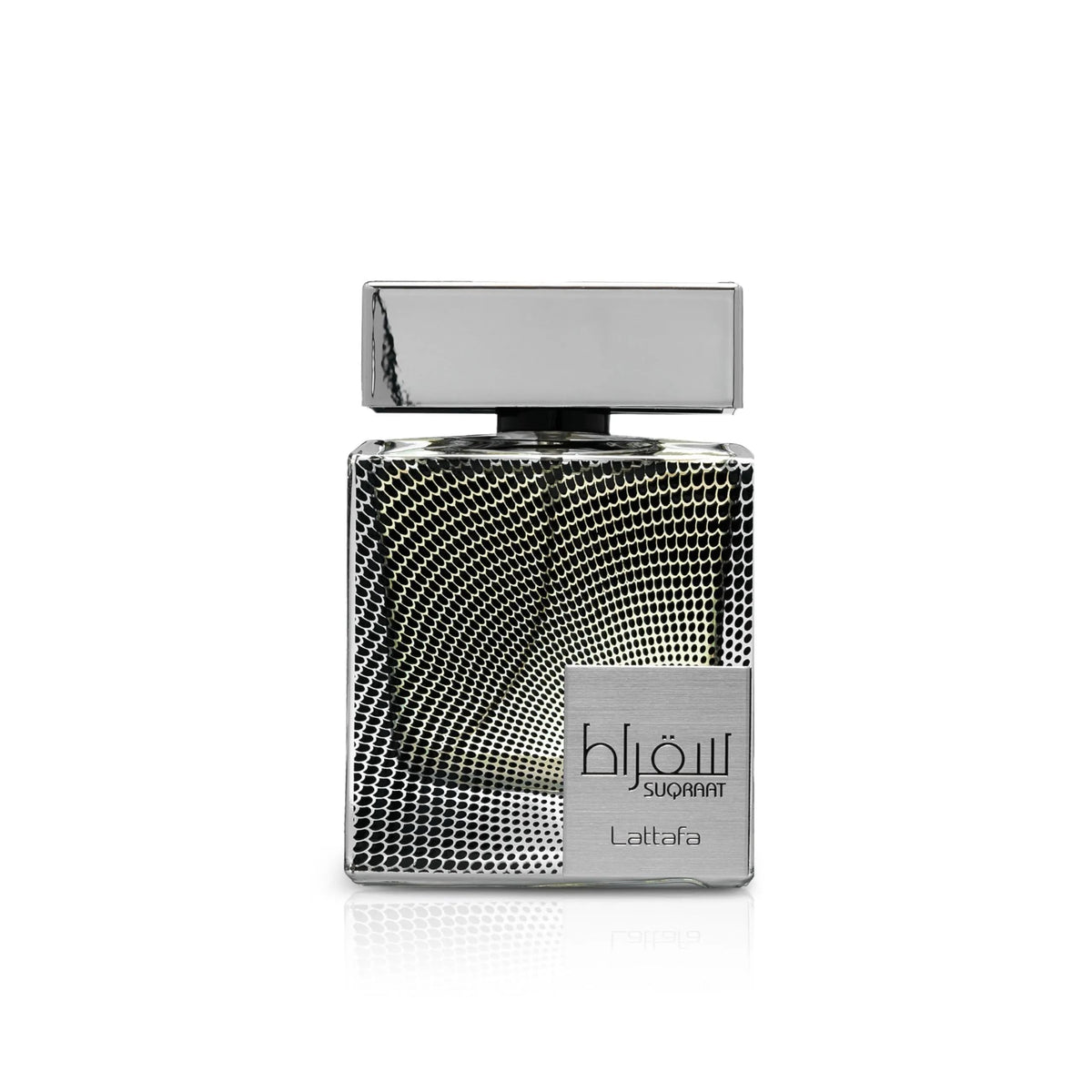 Lattafa Suqraat front bottle showing elegant design and easy-to-spray mist