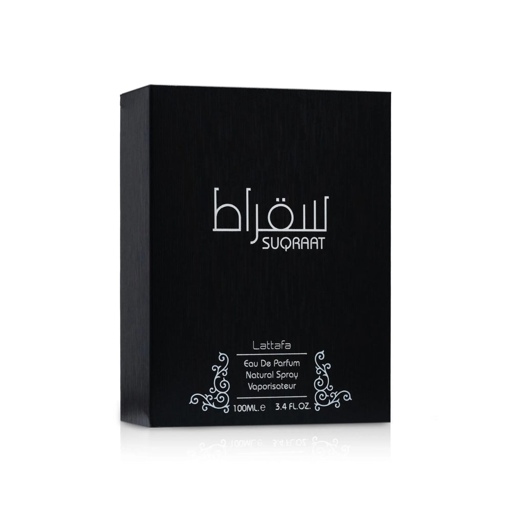 Lattafa Suqraat packaging and box emphasizing brand presentation and protection