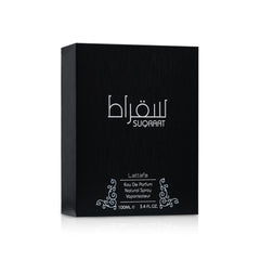 Lattafa Suqraat packaging and box emphasizing brand presentation and protection