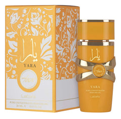 Lattafa Yara Tous side label close-up highlighting brand and fragrance identity