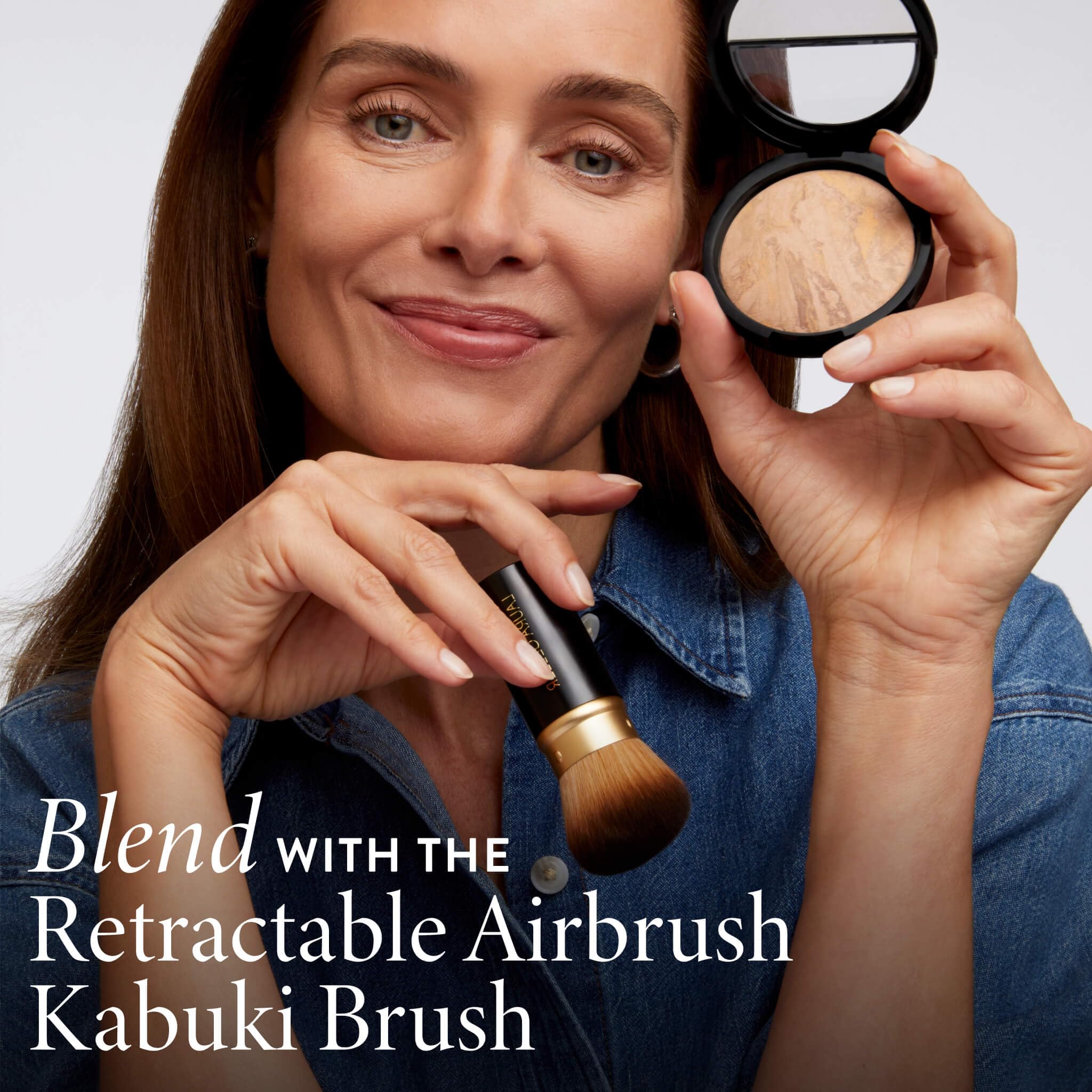 LAURA GELLER product on mature model showing natural, non-cakey finish