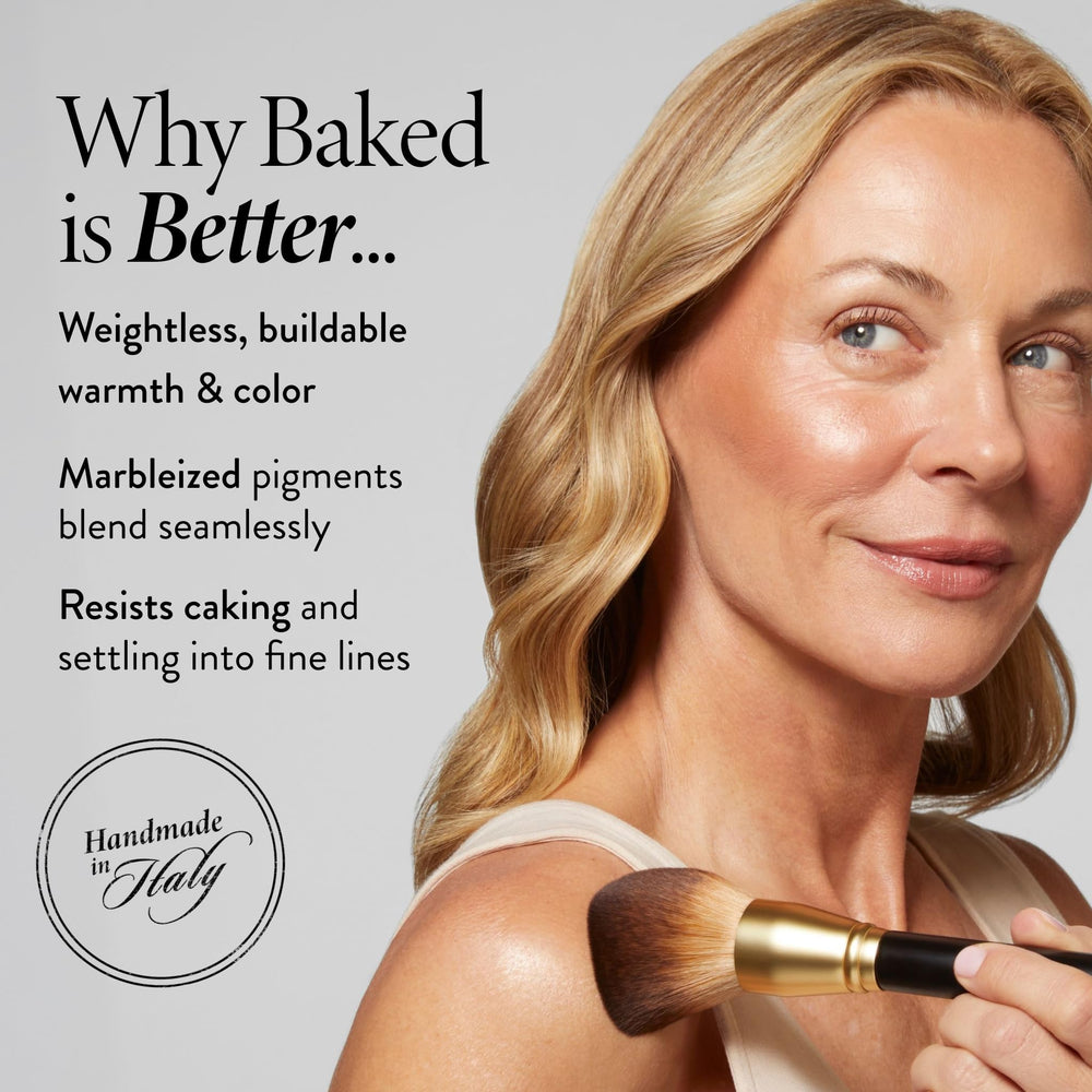 LAURA GELLER model with bronzed cheeks, demonstrates warm sun-kissed effect