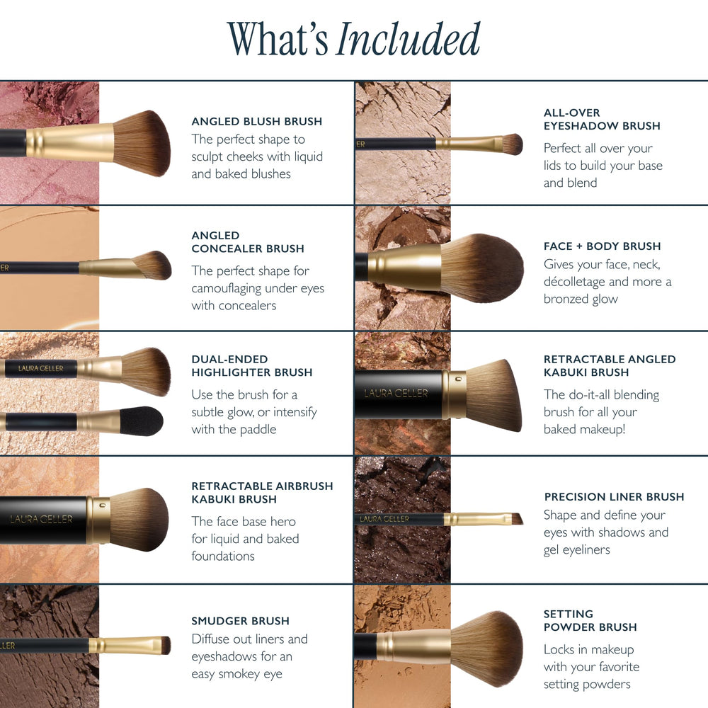 LAURA GELLER NEW YORK full set arranged showing face and eye brush coverage benefit