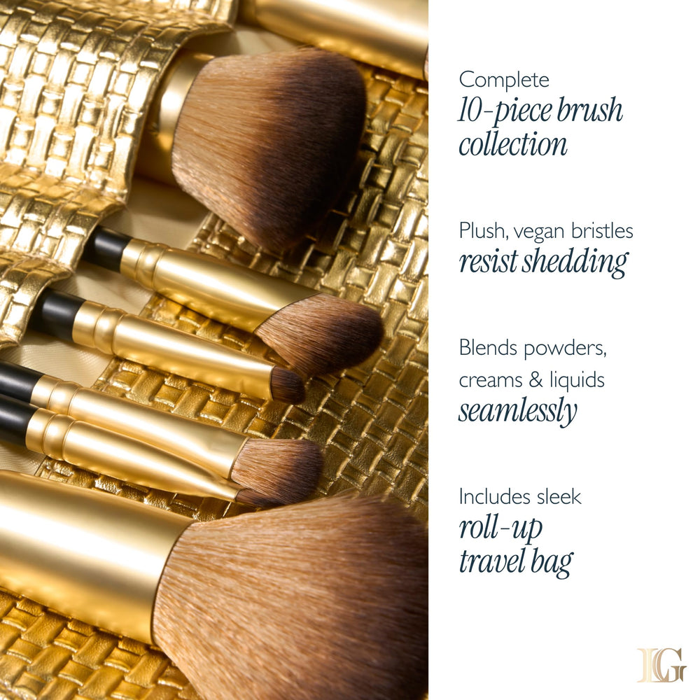 LAURA GELLER NEW YORK roll bag open with brushes displayed for easy packing benefit