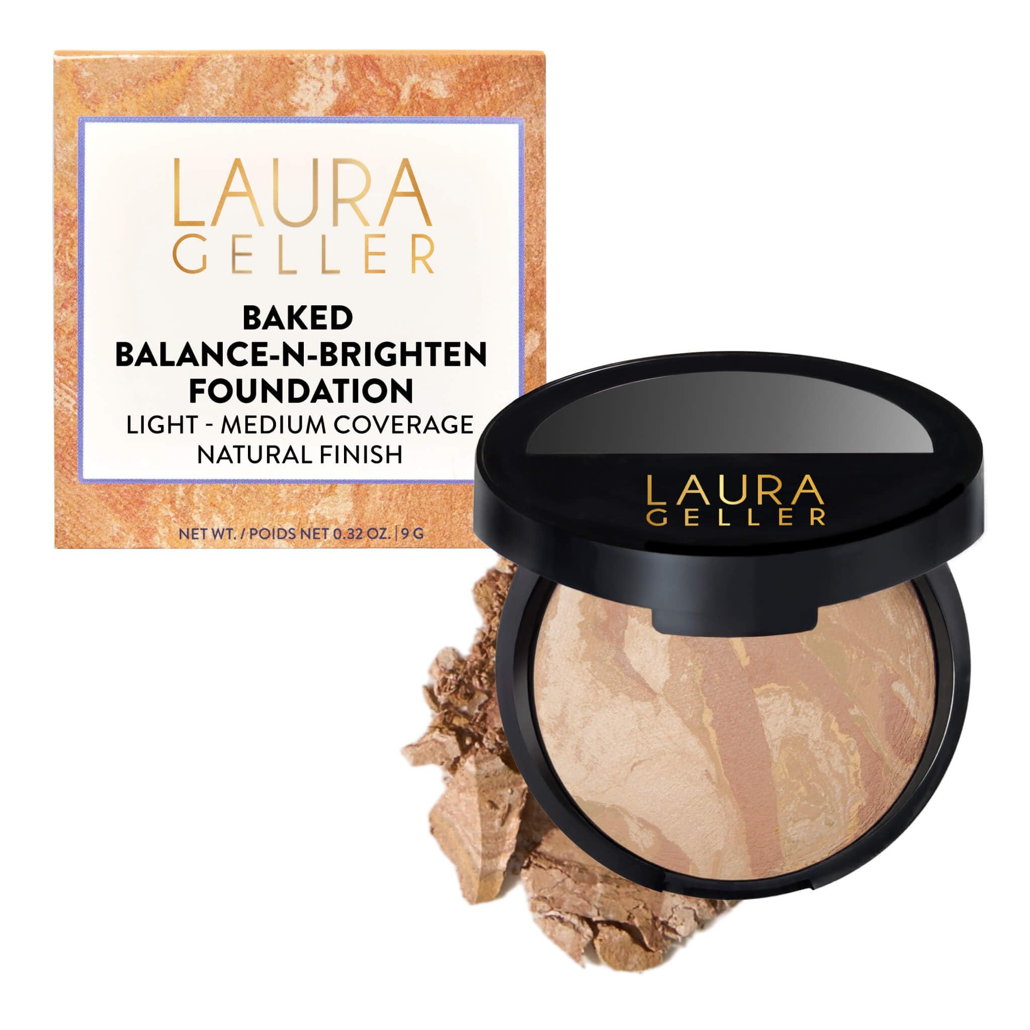 LAURA GELLER compact front view showing sleek packaging and easy travel convenience