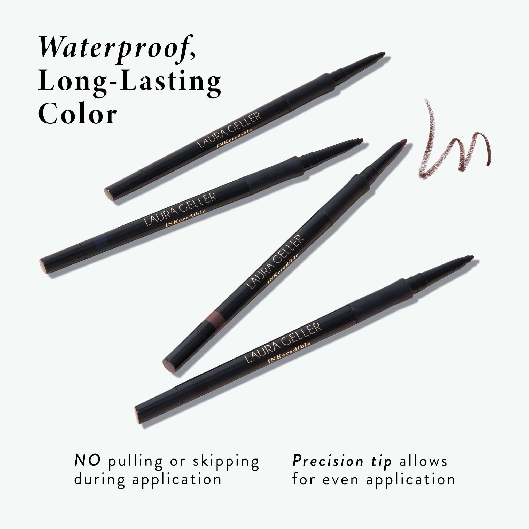 LAURA GELLER pencil next to coin showing size and portability benefit