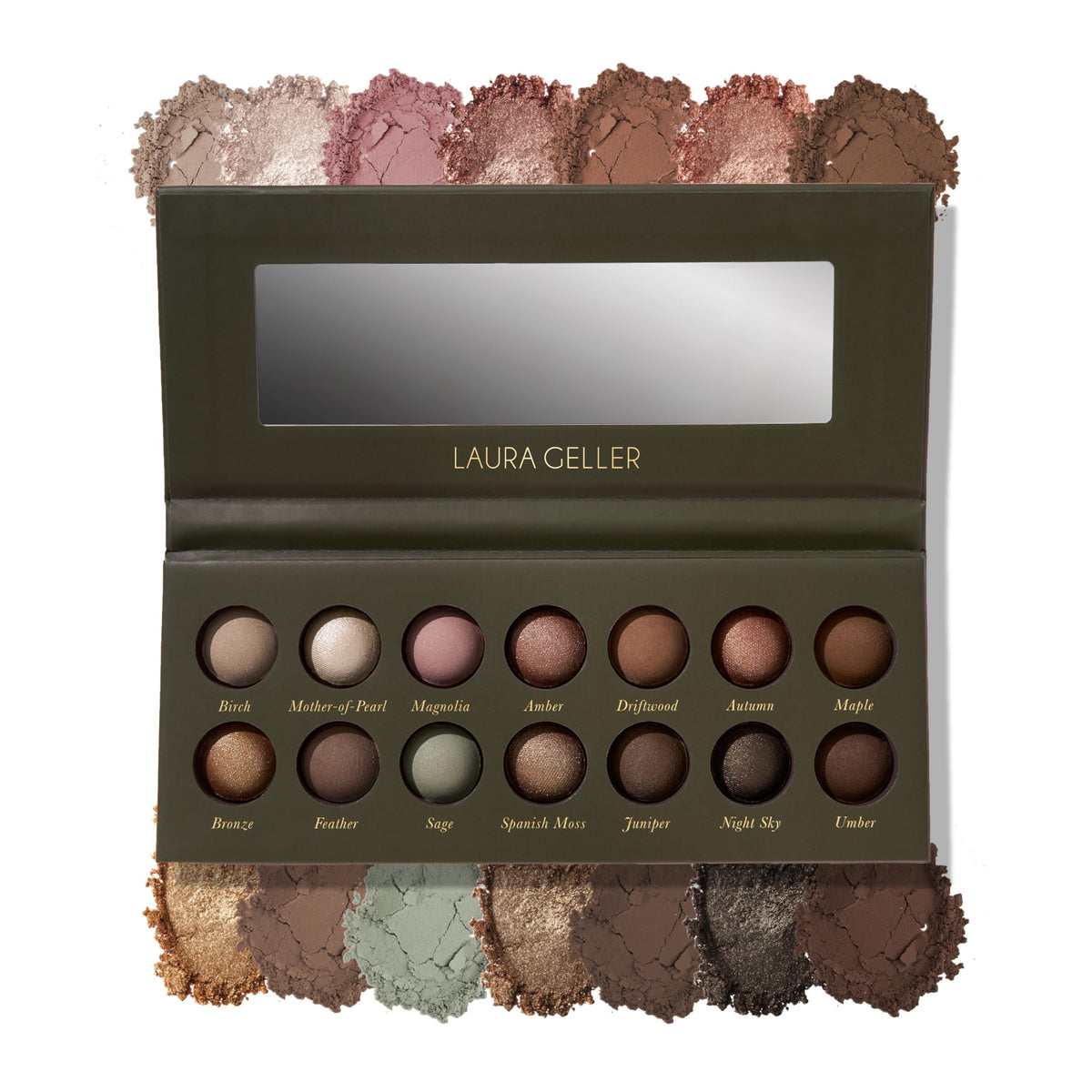 LAURA GELLER palette front open showing 14 shades and easy travel use