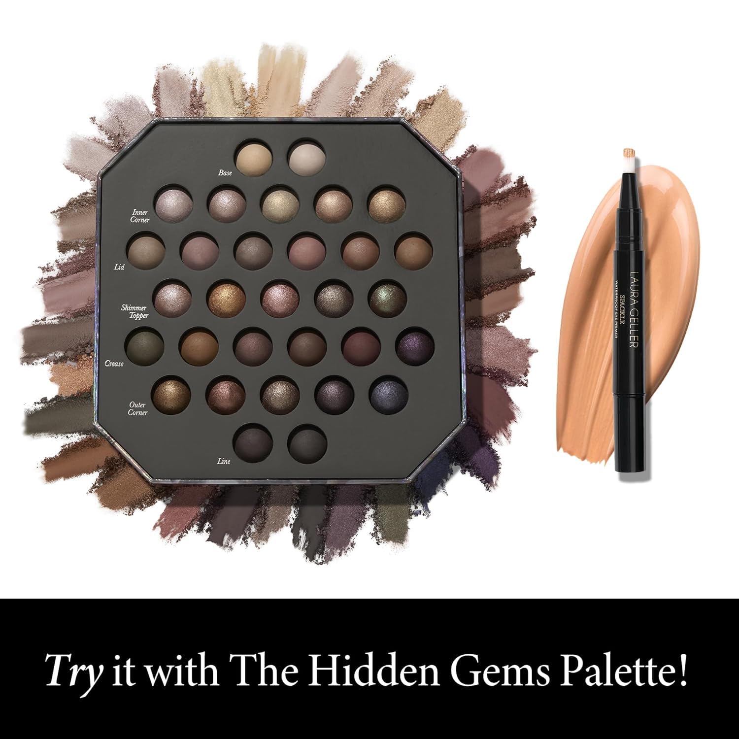 LAURA GELLER fingertip applying primer showing easy blending and prep benefit