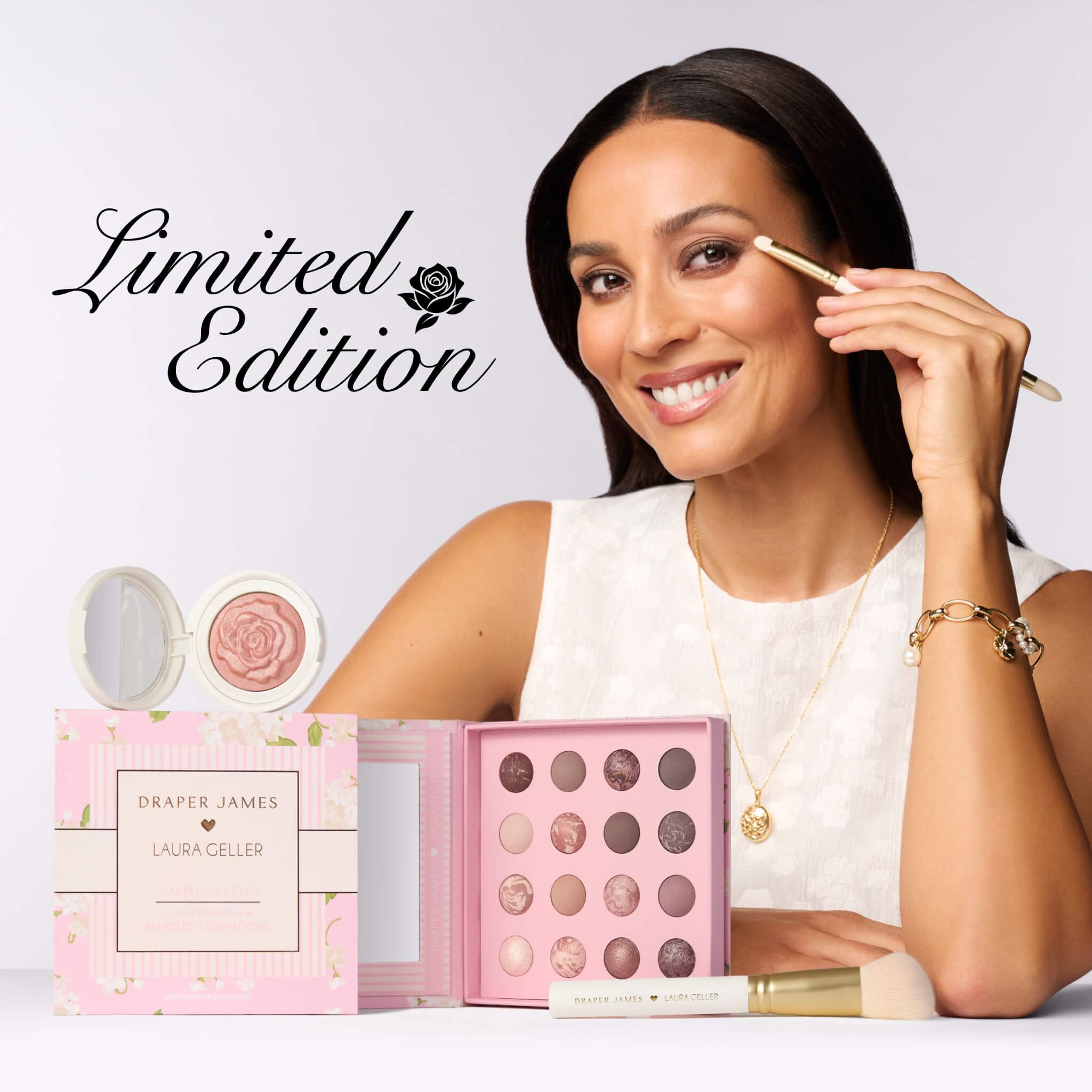 LAURA GELLER open compact with mirror showing on-the-go convenience and precision