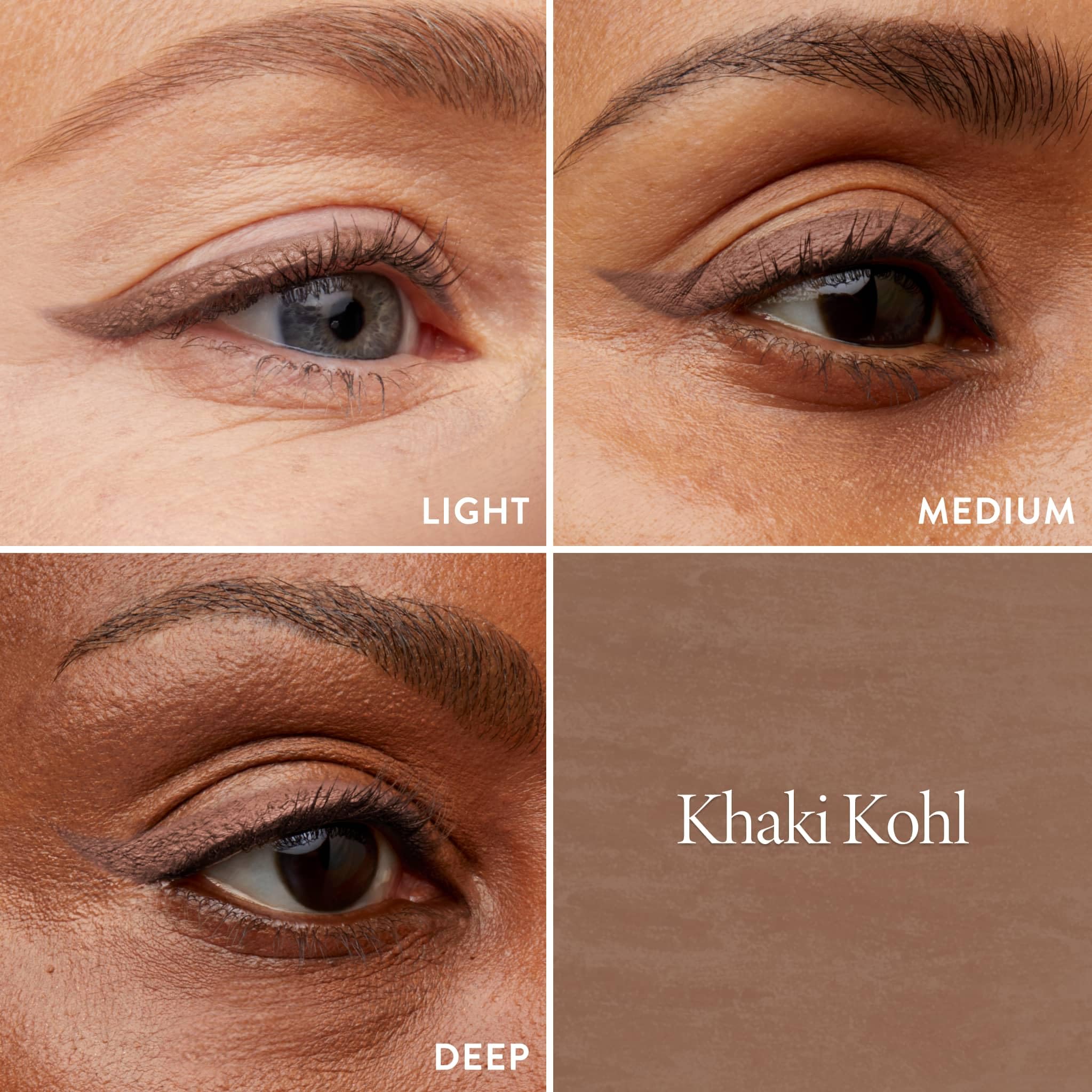 LAURA GELLER NEW YORK pencil applied along lashline to show precise khaki definition and longwear benefit