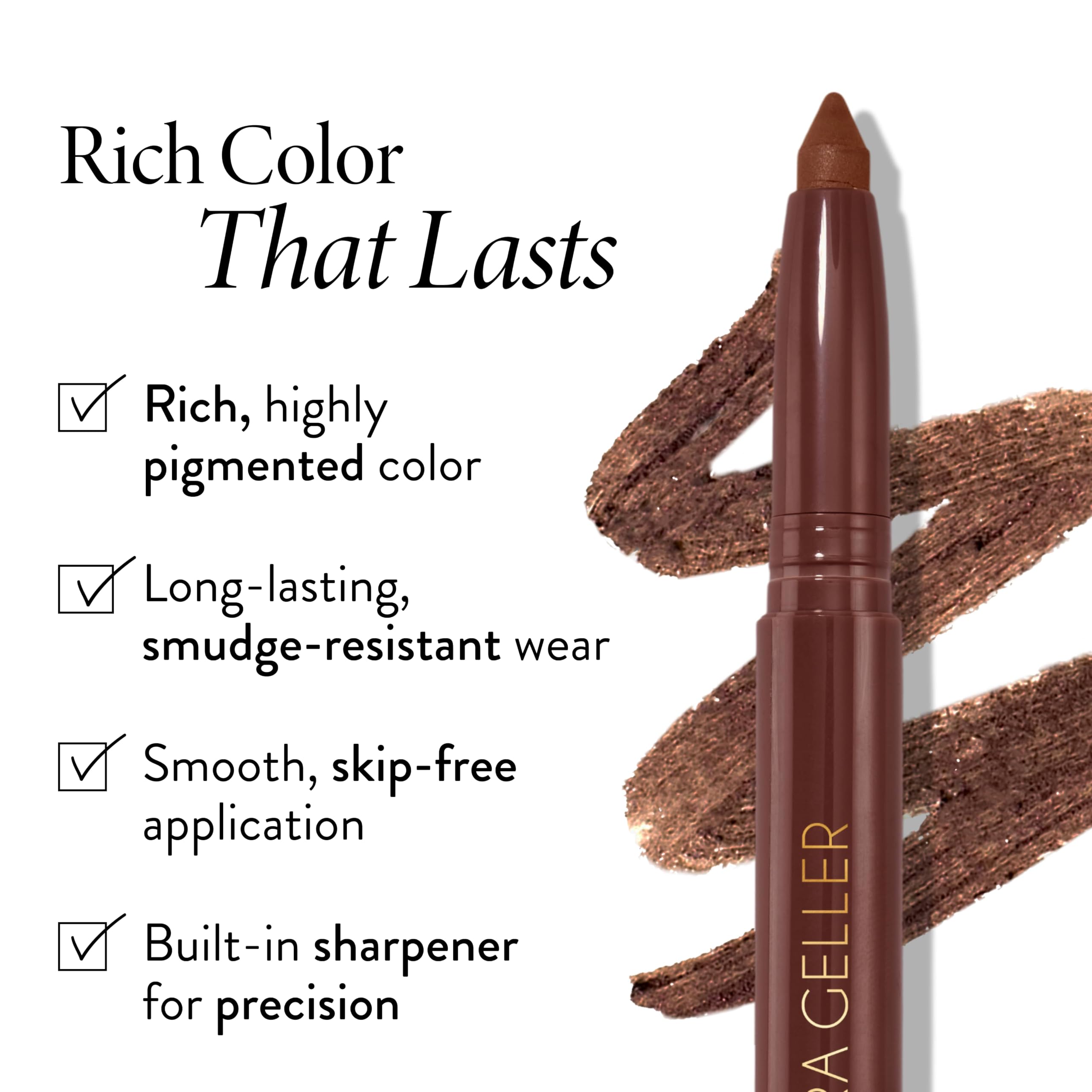 LAURA GELLER NEW YORK built-in sharpener detail on the kajal pencil keeping a precise point for defined lines