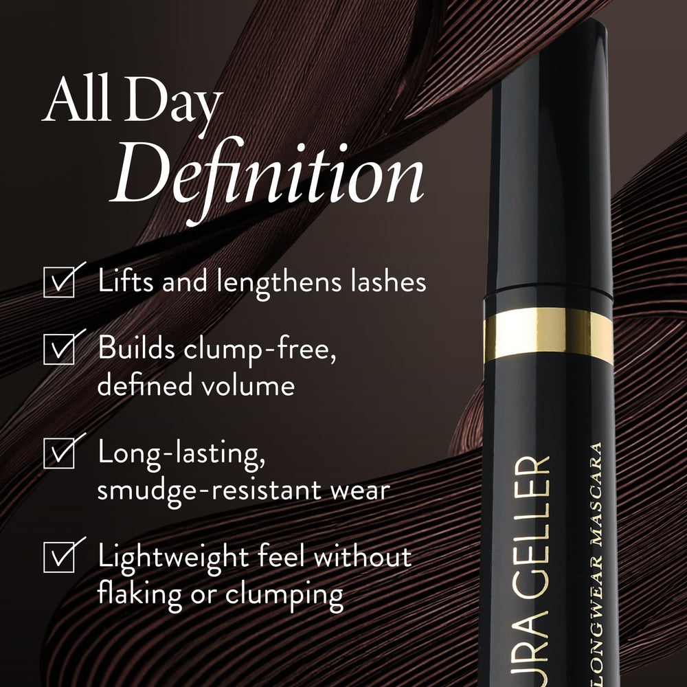 LAURA GELLER NEW YORK swatch of black mascara texture indicating rich pigment