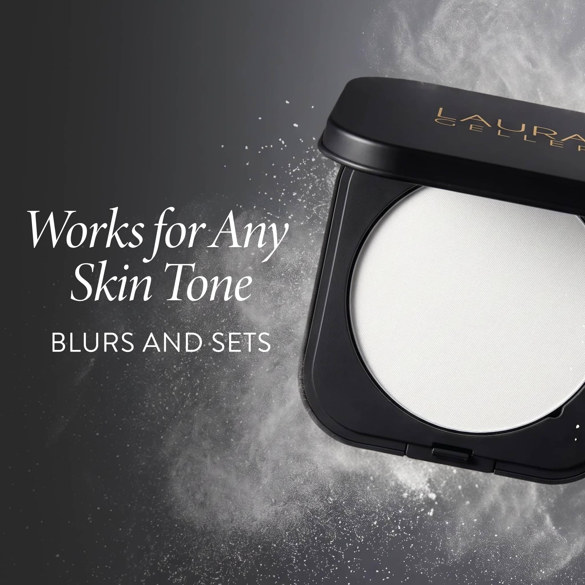 LAURA GELLER NEW YORK applying powder with brush for even matte coverage