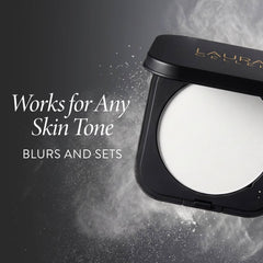 LAURA GELLER NEW YORK applying powder with brush for even matte coverage