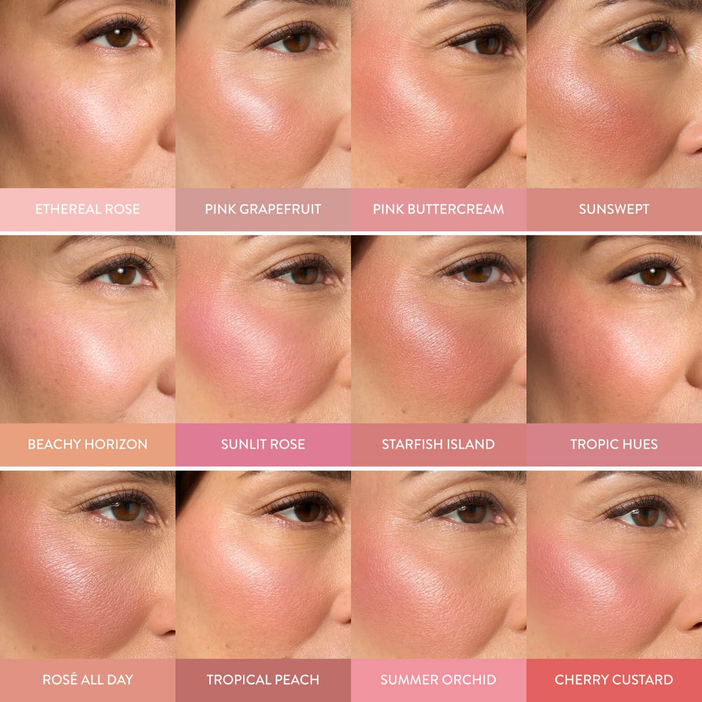 LAURA GELLER brush picking up blush for smooth application and controlled color payoff