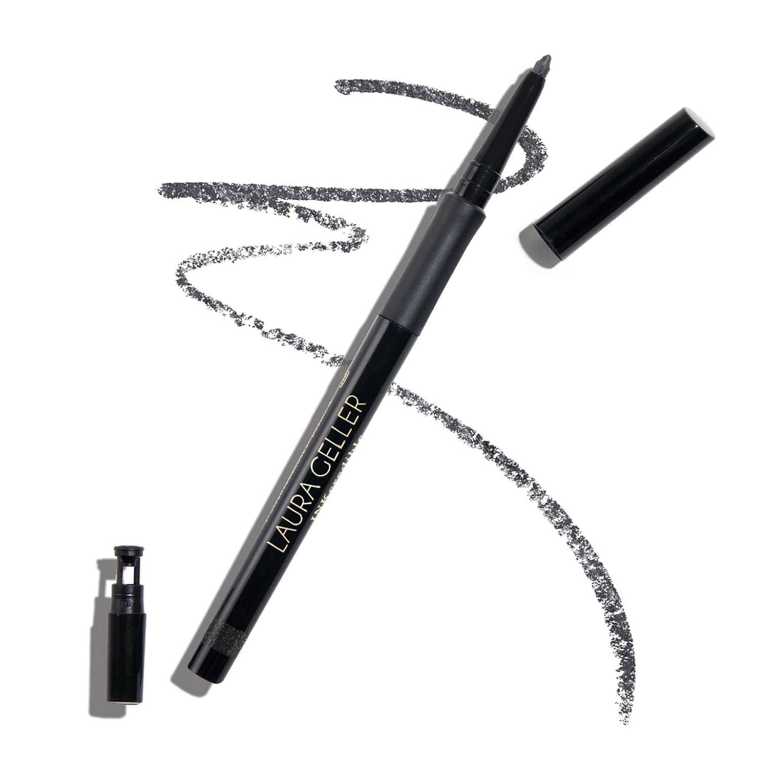 LAURA GELLER front view of Smoky Night gel pencil shows sleek product and benefit of easy control