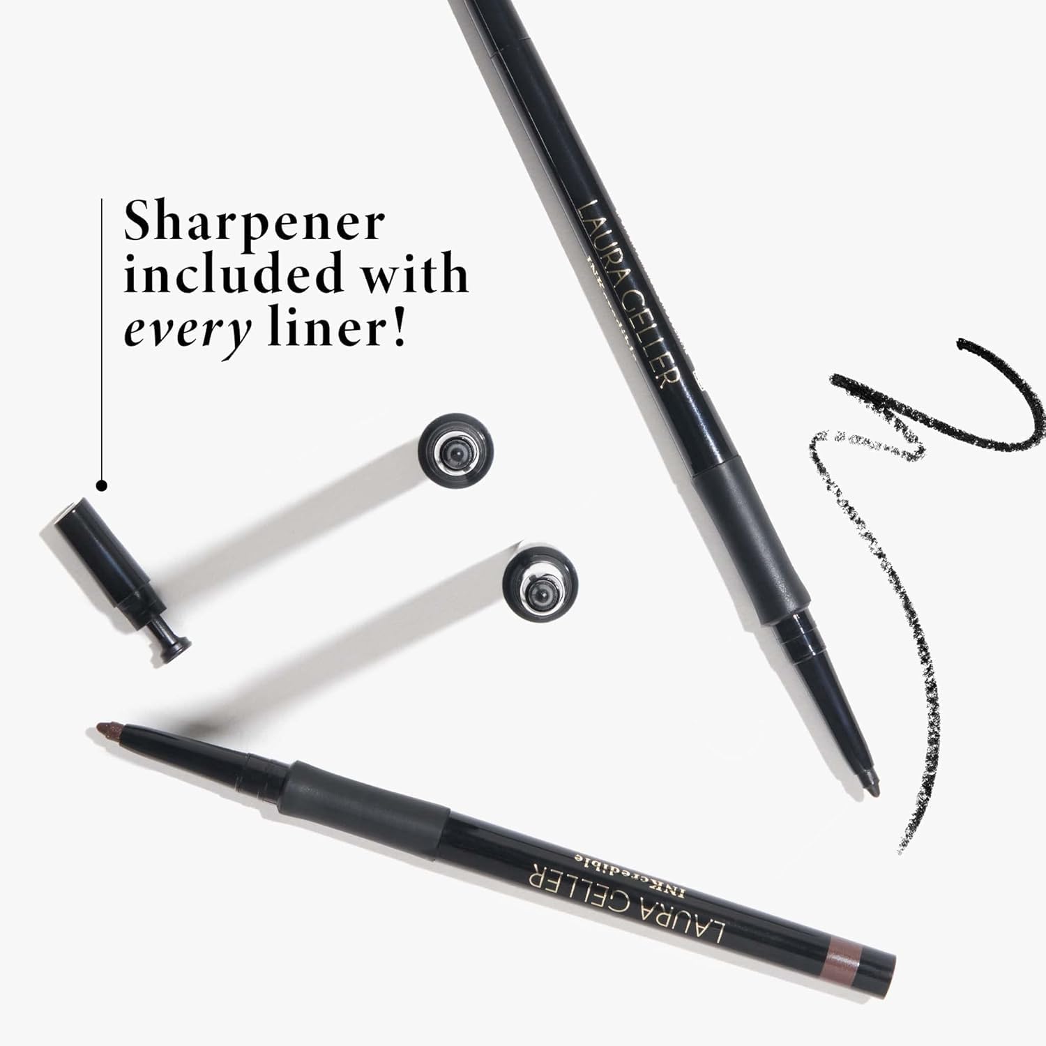 LAURA GELLER built-in sharpener close-up demonstrating convenience and maintained precision benefit