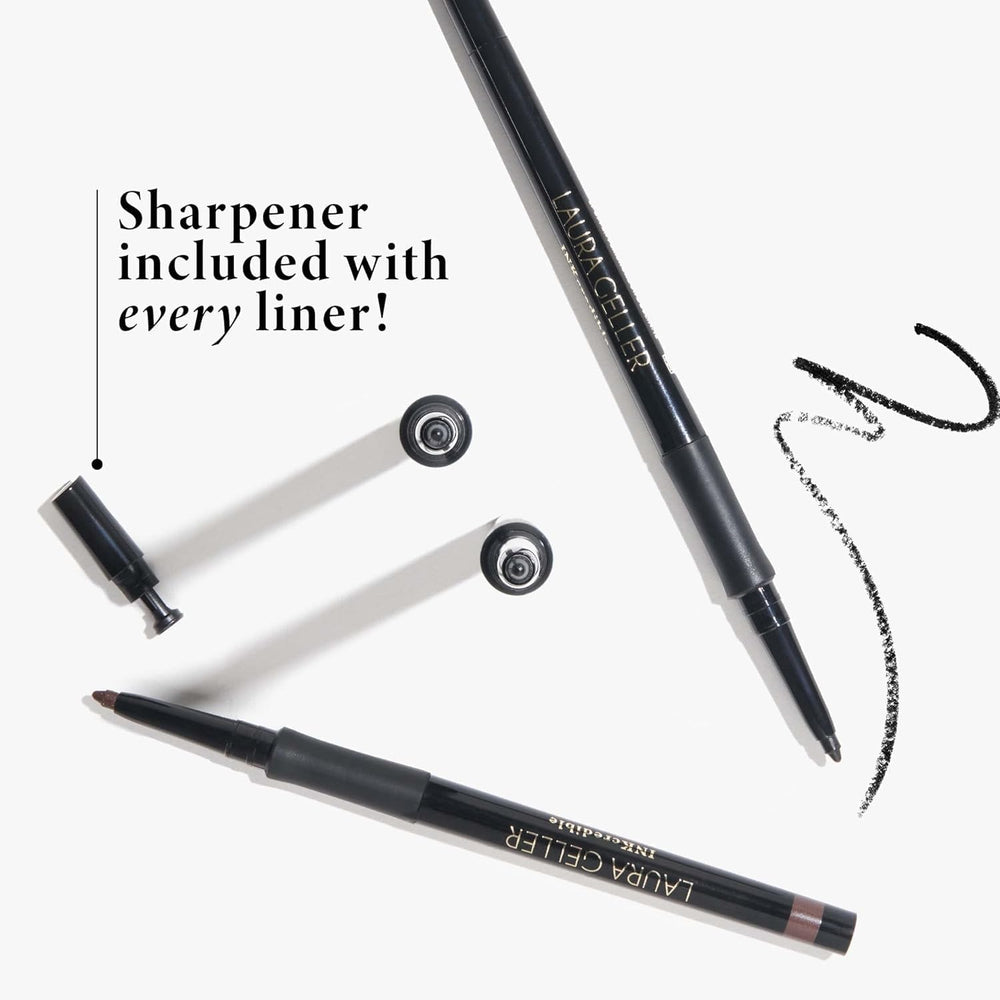 LAURA GELLER built-in sharpener close-up demonstrating convenience and maintained precision benefit