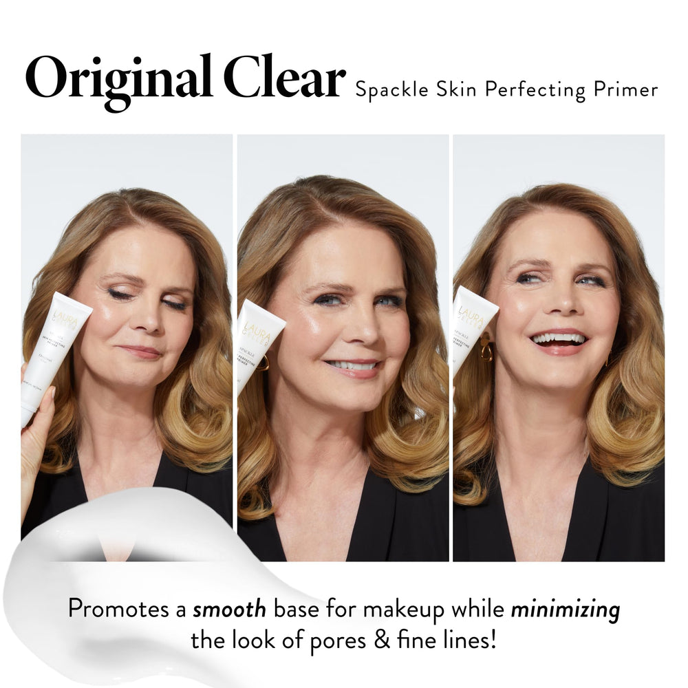 LAURA GELLER before and after on skin shows smoother makeup canvas