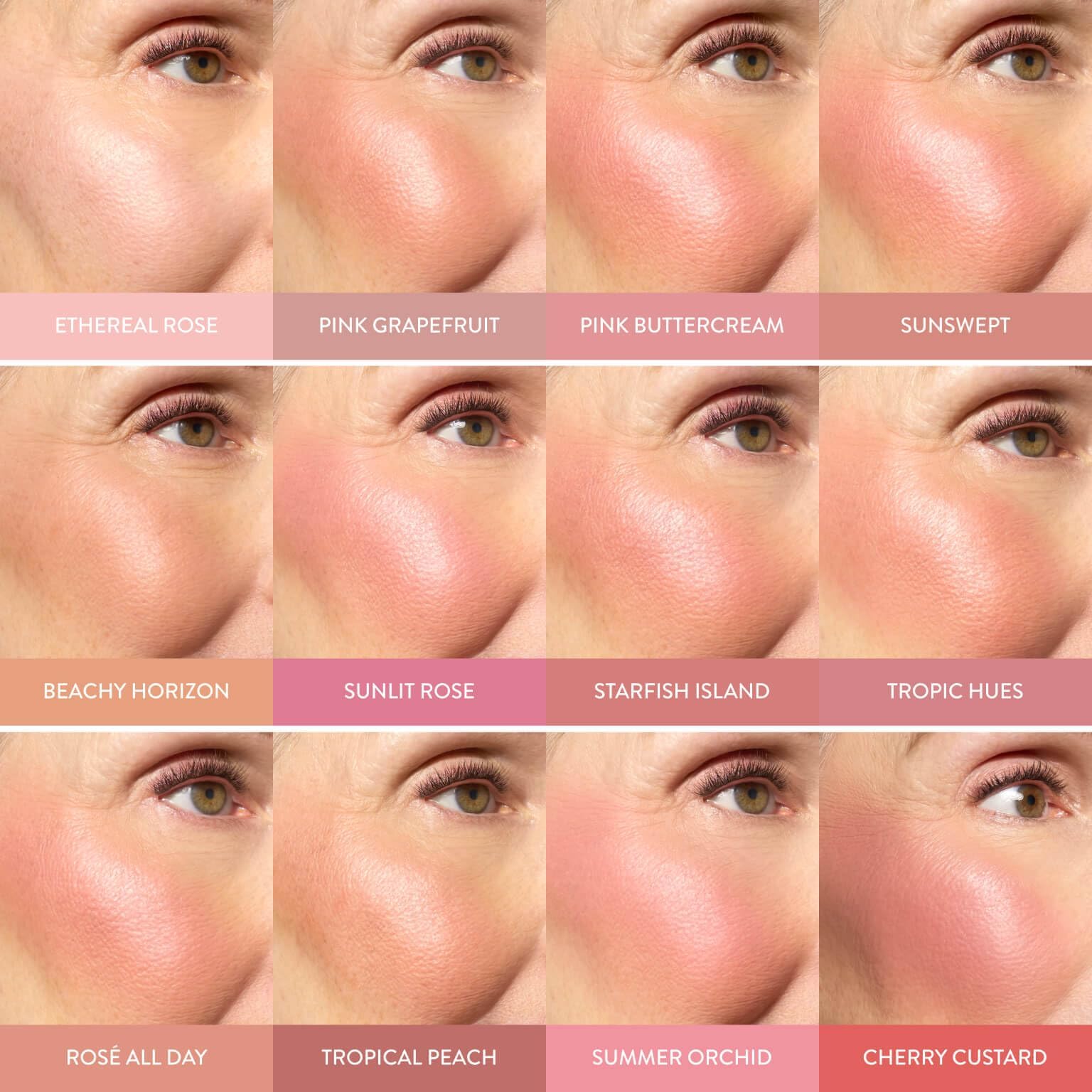 LAURA GELLER brush applying Sunlit Rose on cheek for seamless blend and natural lift benefit