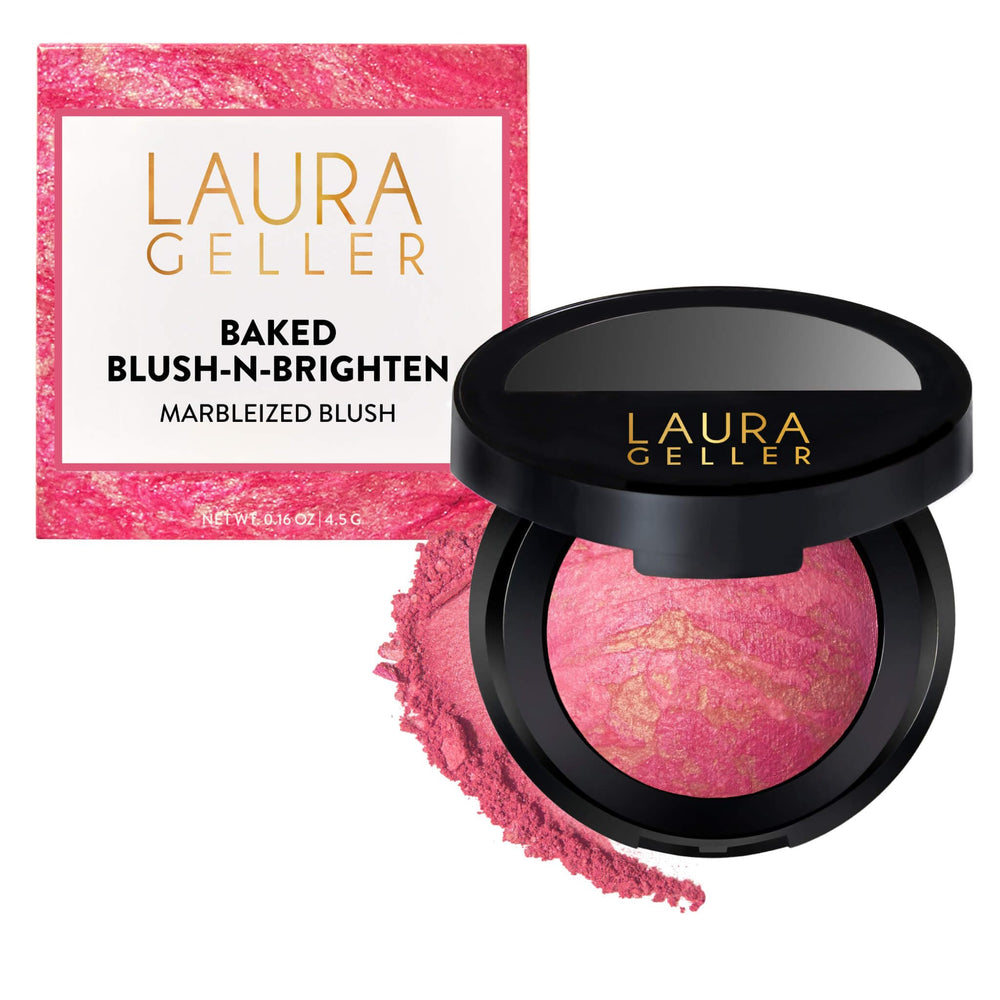 LAURA GELLER front pan of Sunlit Rose showing compact color and satin finish benefit