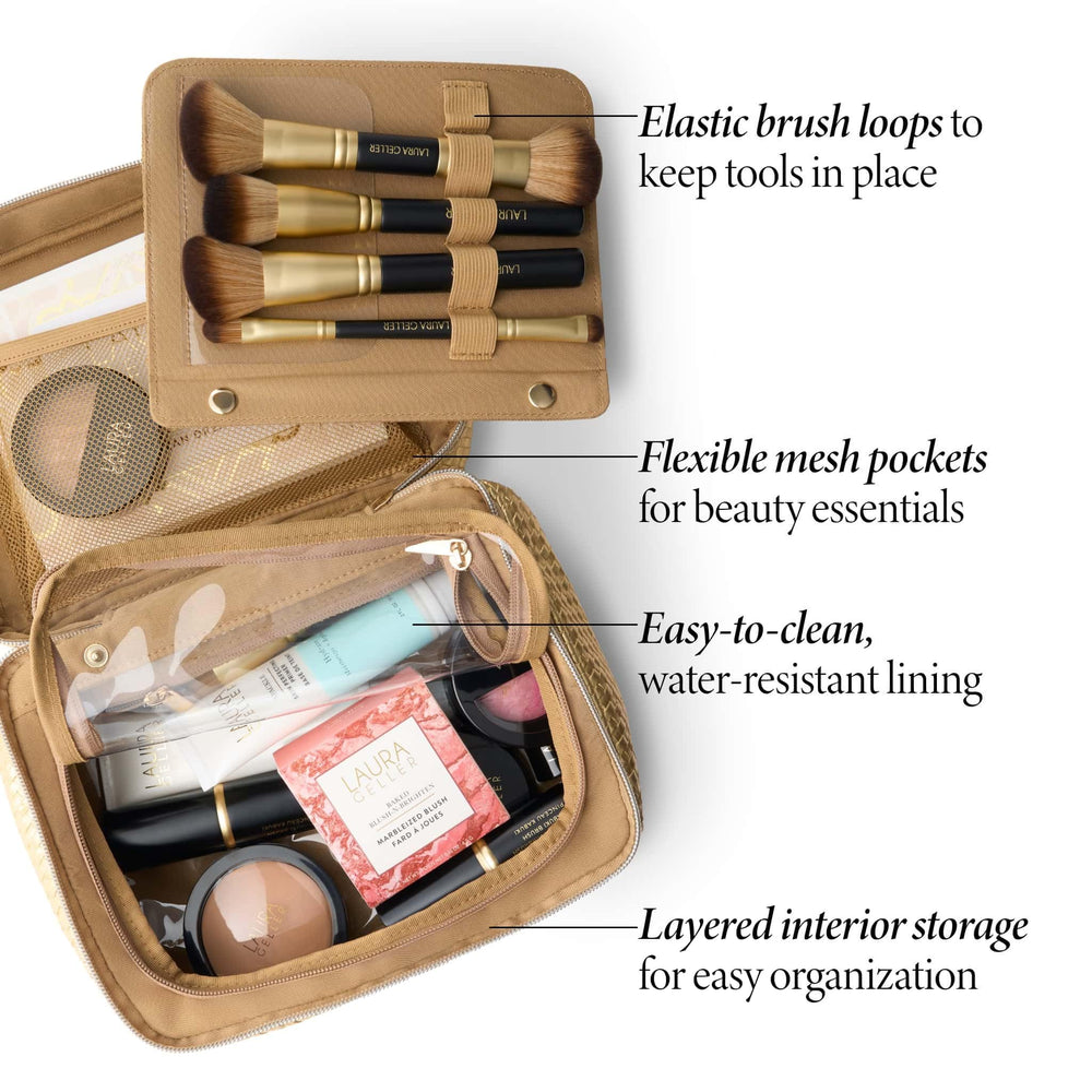 LAURA GELLER NEW YORK open layout displaying compartments and quick access benefit for routines