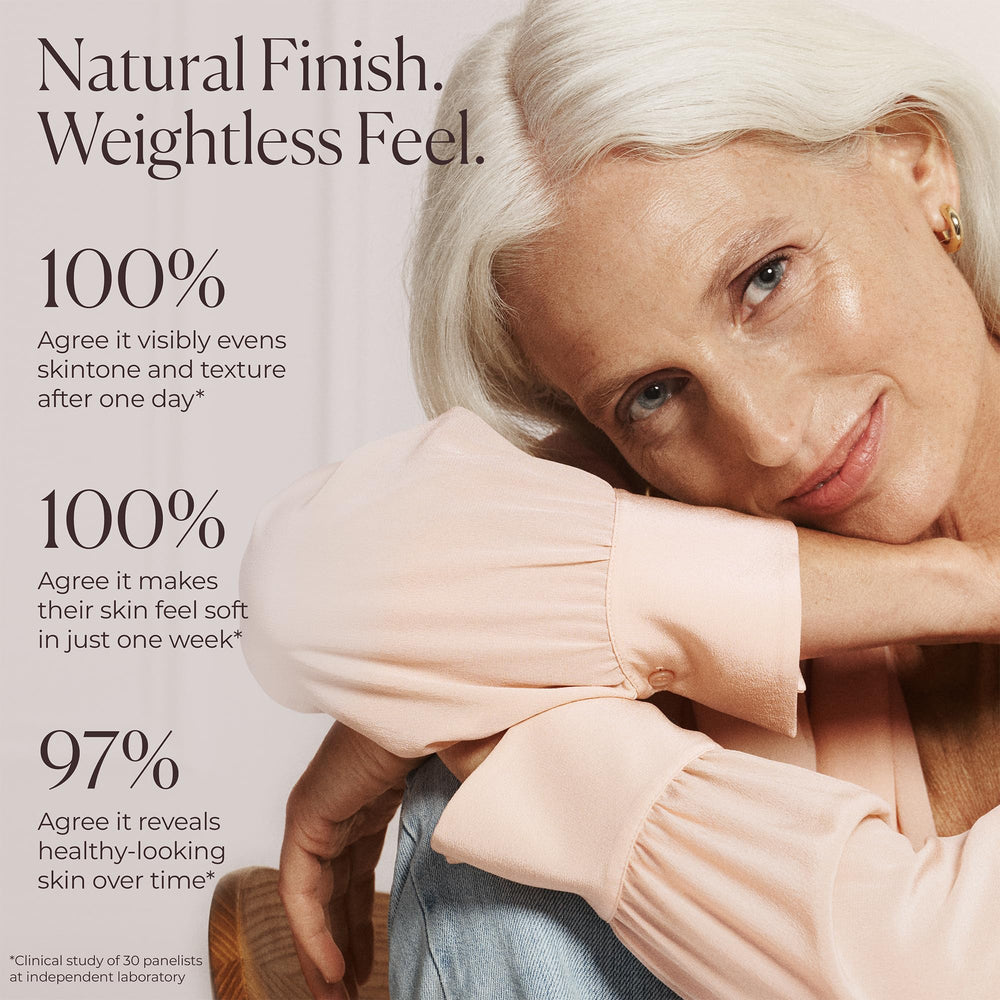 Laura Mercier blended product on skin before and after for subtle coverage
