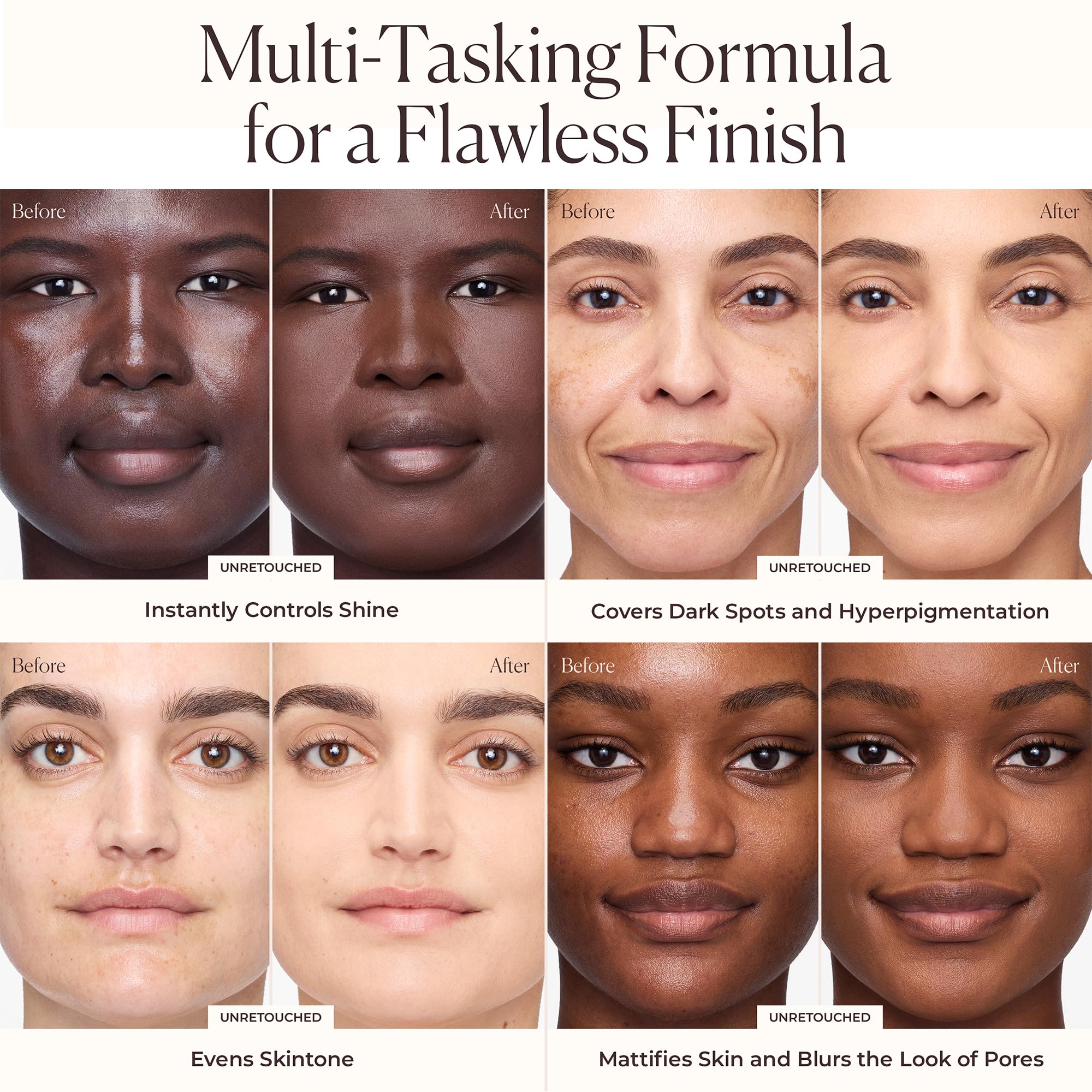 Laura Mercier before and after pore blur showing reduced shine and refined skin texture